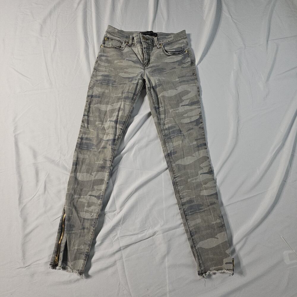 Express Womens 4R Gray Camo Ankle Legging Jeans Mid Rise Zip Hem Stretch